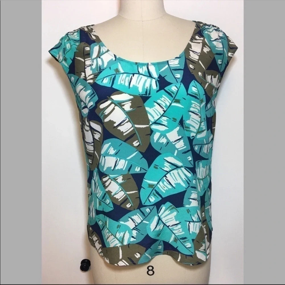 Lucky Brand 100% Silk Leaf Print Blouse S